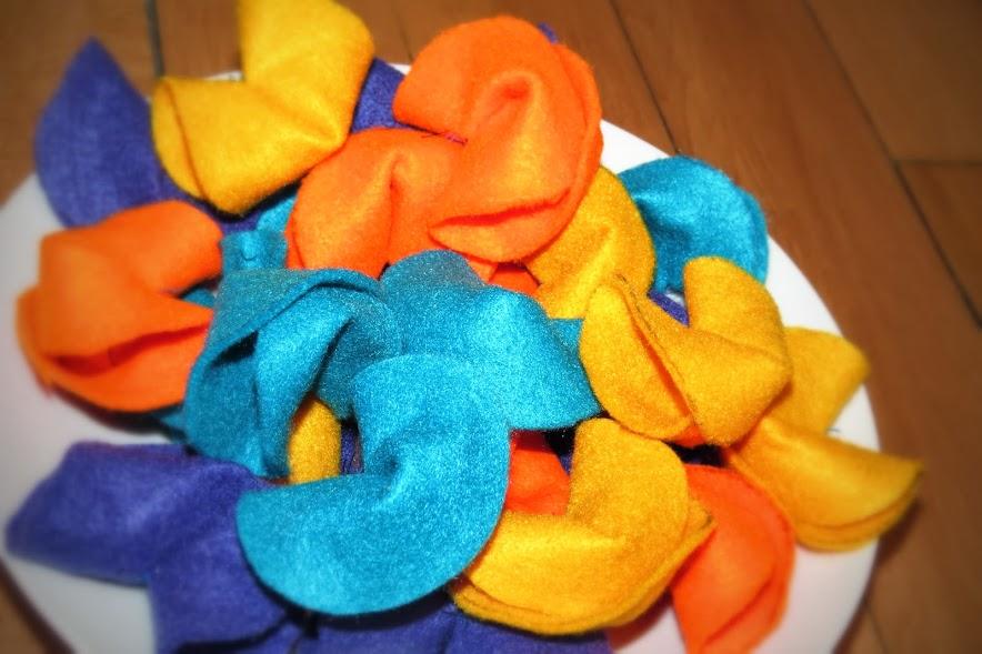 Multi-coloured fortune cookies