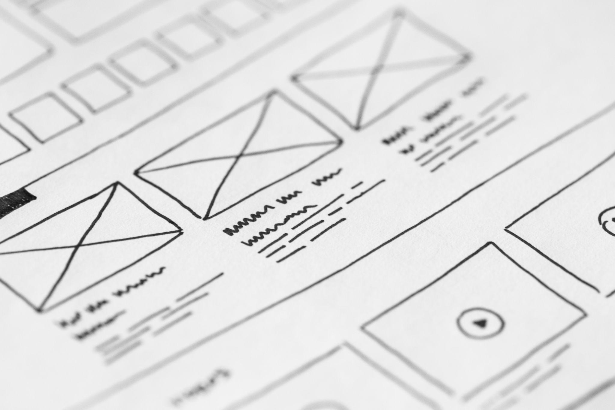 An example of ‘scamped’ wireframes. These are freestyle drawn plans for wireframes