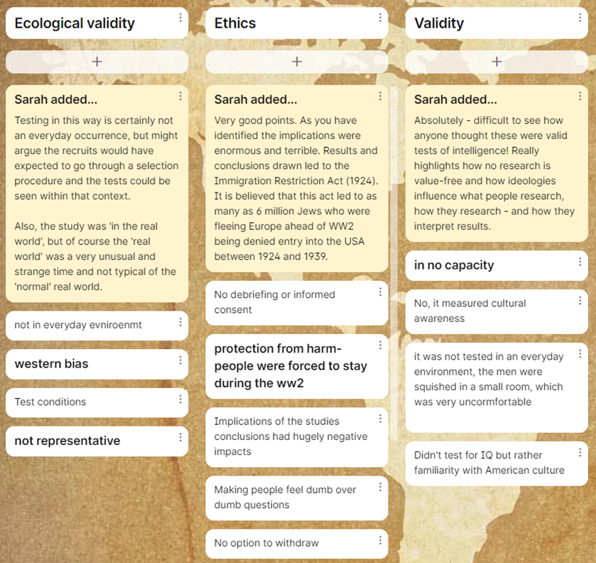 Screenshot of the Padlet showing examples of the comments added post-workshop.