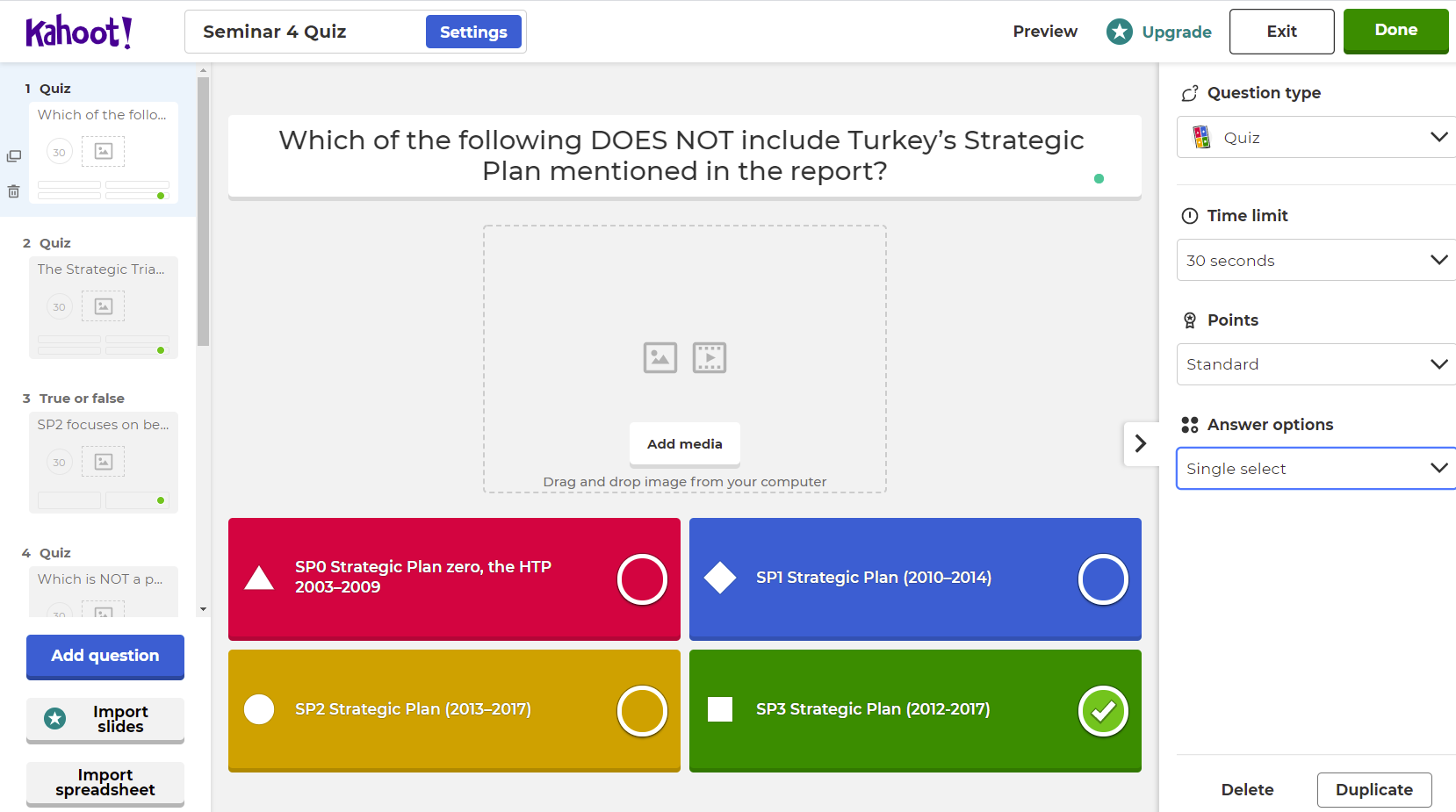 Kahoot setup page