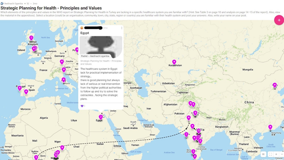 Map Pin-board highlighting a post