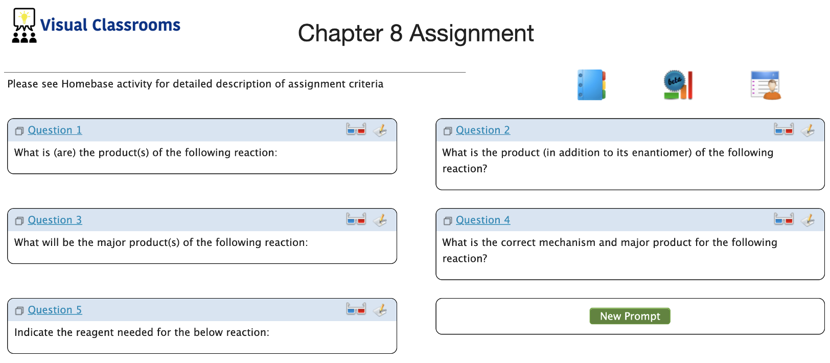 Assignment layout in Visual Classrooms