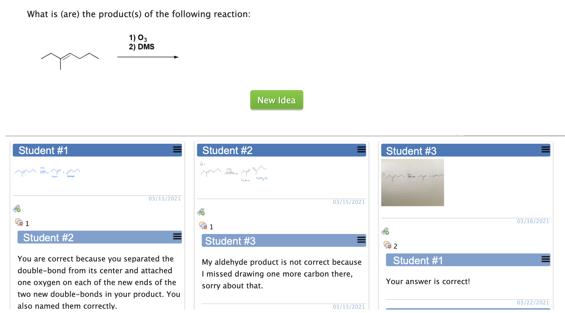 “Prompt and New Idea” in Visual Classrooms with student responses and feedback shown below