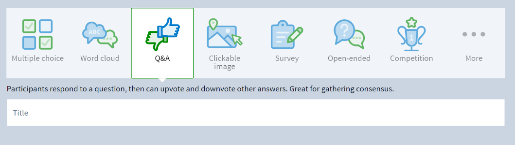 Screenshot of poll choice menu from Poll Everywhere, with Q&amp;A selected
