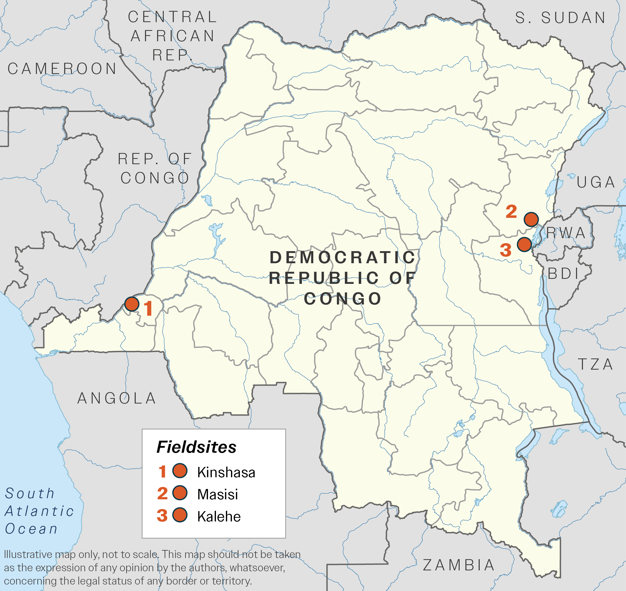 Map showing the location of the fieldsites in the DRC