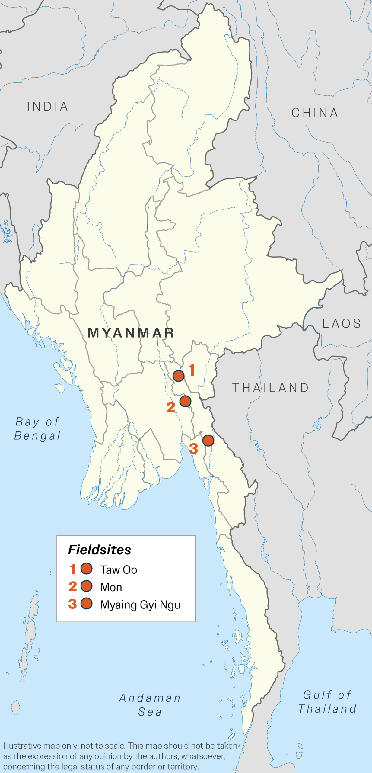 A map of fieldsites in Myanmar